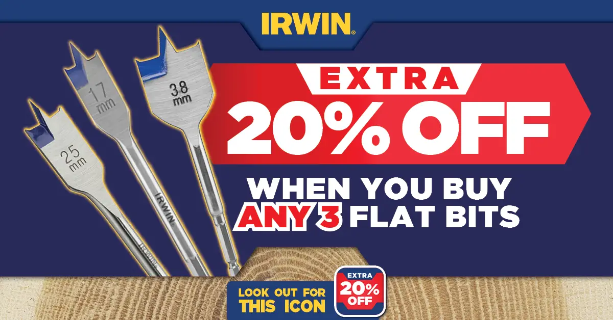 Irwin Buy any 3 Flat Bits get extra 20% off