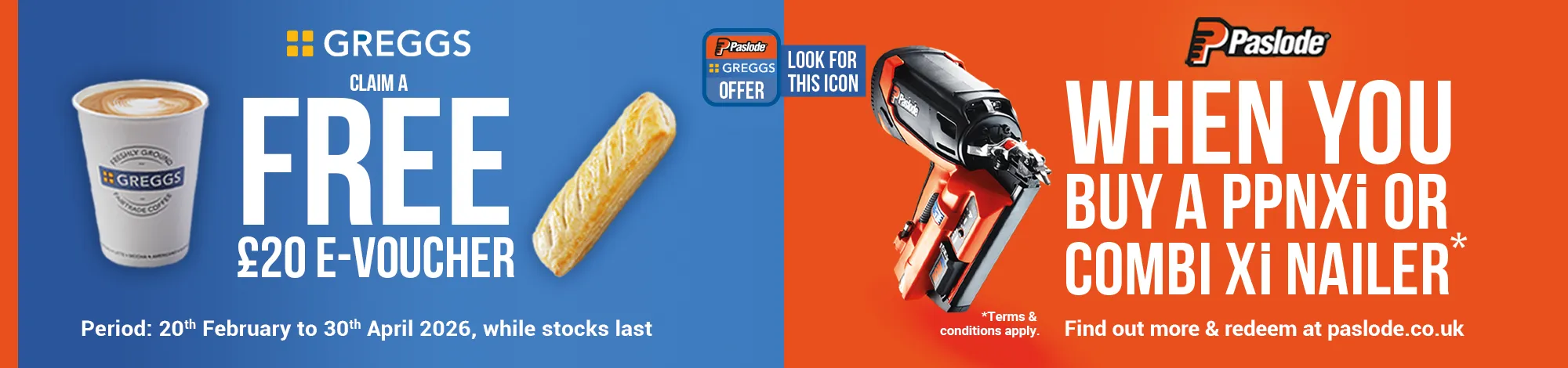 Paslode: Buy a Selected Nailer, Claim a £20 Greggs Voucher