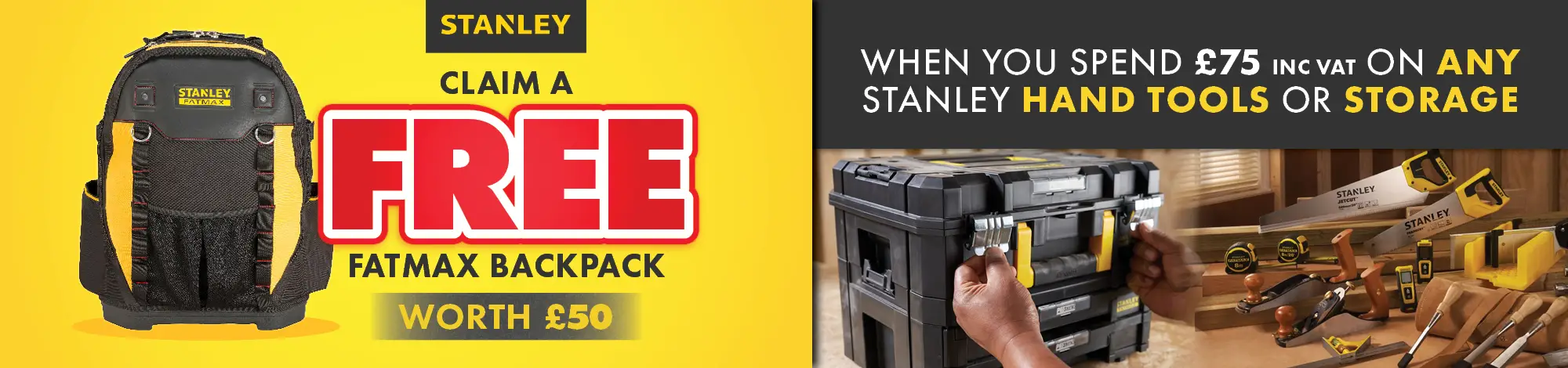 Redemption: FREE Fatmax Backpack When You Spend £75 INC on Stanley HT or Storage