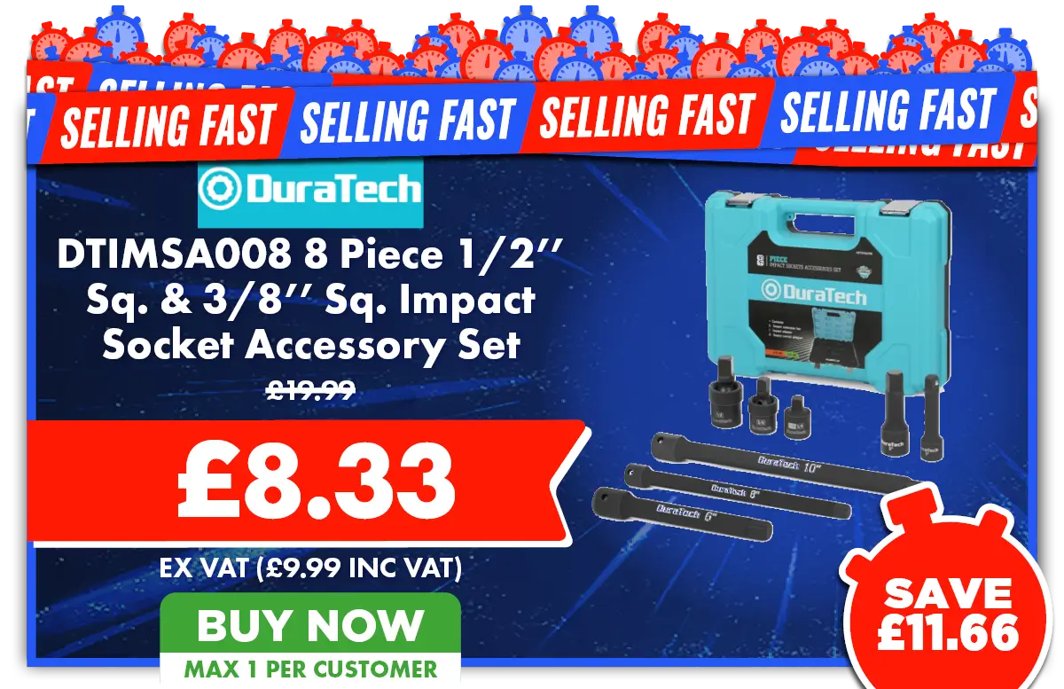 Duratech DTIMSA008 8 Piece 1/2'' Sq. & 3/8'' Sq. Impact Socket Accessory Set