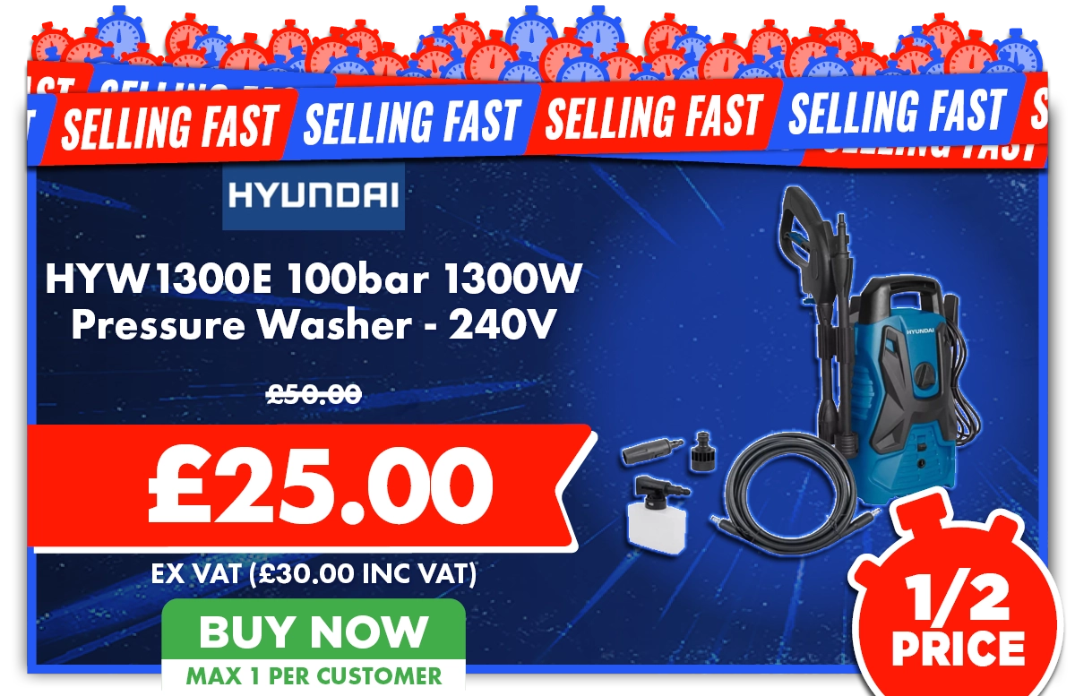 Hyundai HYW1300E 100bar 1300W Electric Pressure Washer - 240Vt