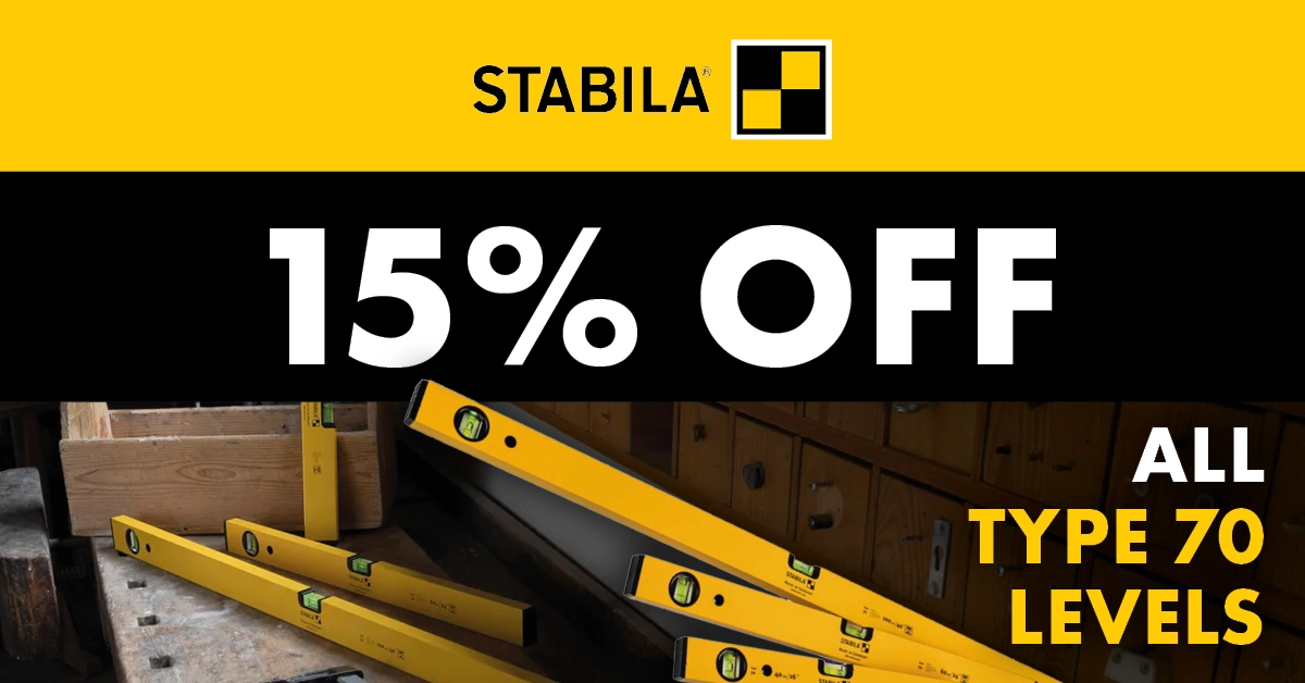 Stabila Savings: 15% off all Type 70 Stabila Levels