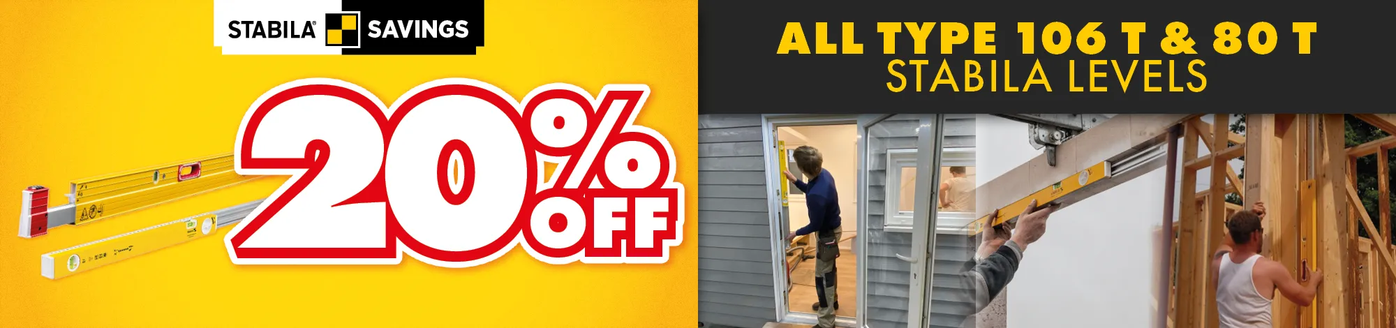 Stabila Savings: 20% off all Type 106 T & 80T Stabila Levels