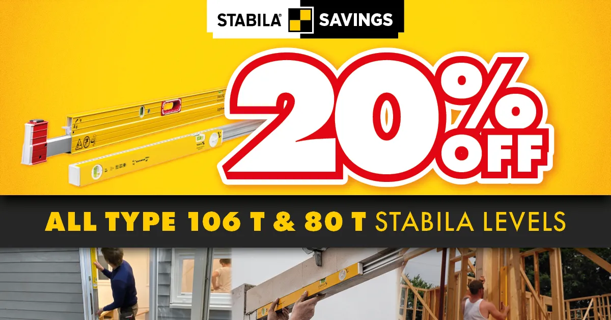 Stabila Savings: 20% off all Type 106 T & 80T Stabila Levels
