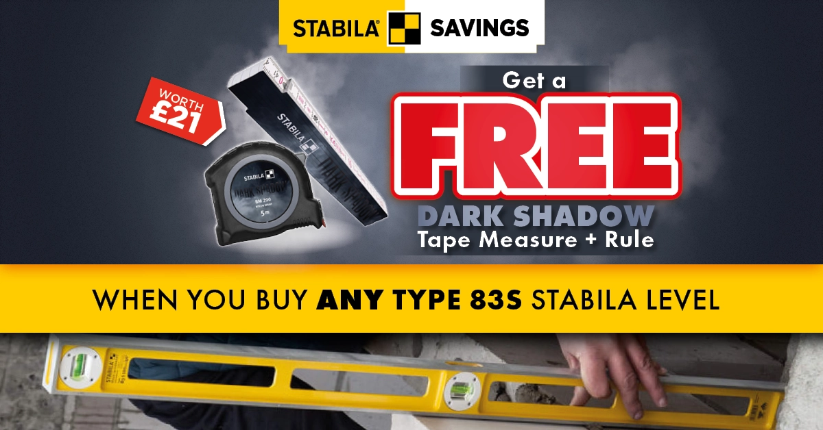 Stabila Savings: Buy any 83 S Stabila Level and get FREE Dark Shadow Tape Measure + Rule
