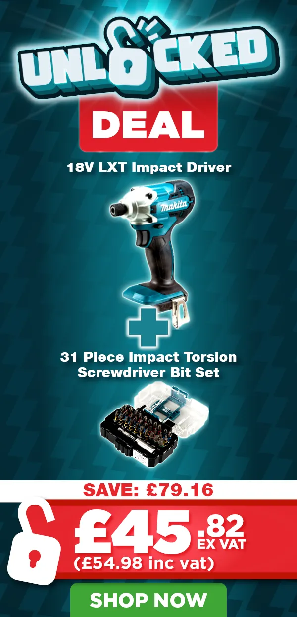 Makita DTD156 18V LXT impact driver with 31 piece impact torsion screwdriver bit set