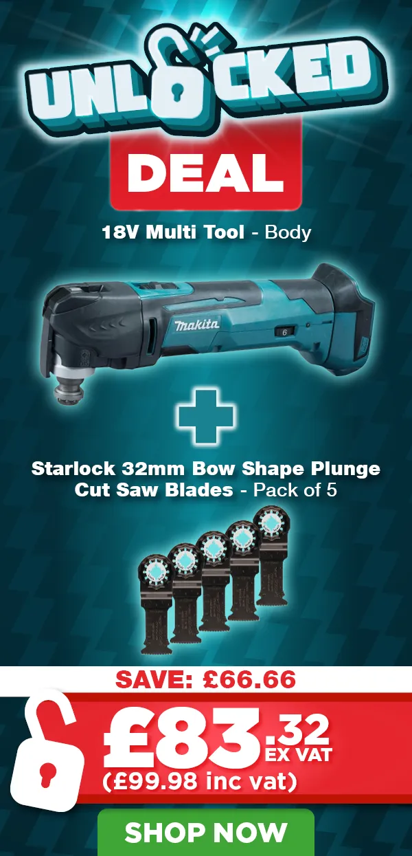 Makita DTM51Z 18V LXT multi-tool with five 32mm Starlock plunge cut saw blades