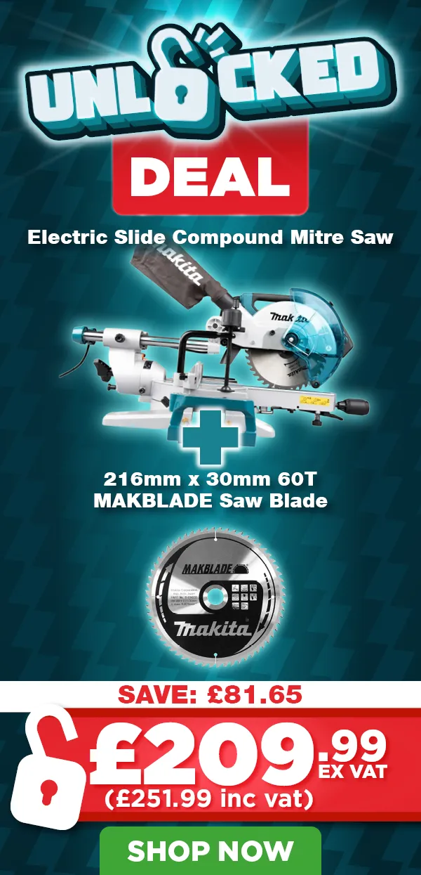 Makita LS0816F 216mm electric sliding compound mitre saw with 60 tooth saw blade
