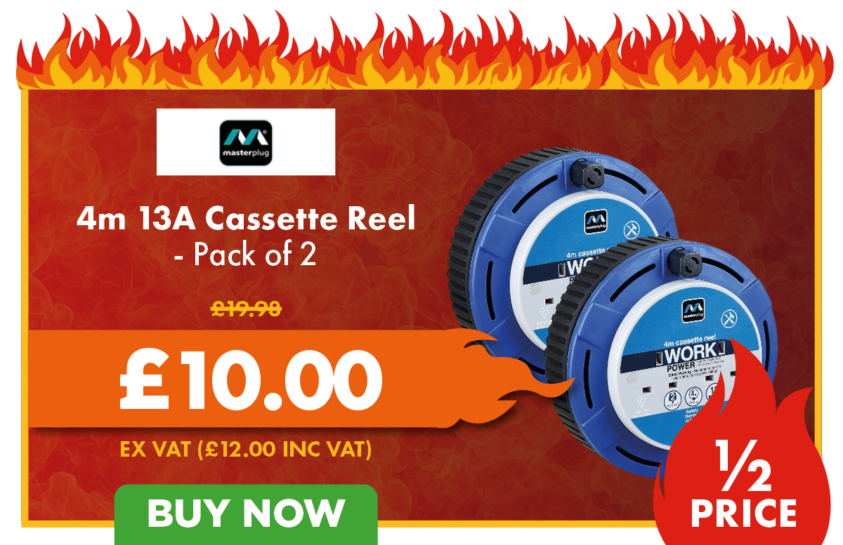 Masterplug 4m 2-Socket 240V 13A Cassette Reel - Pack of 2